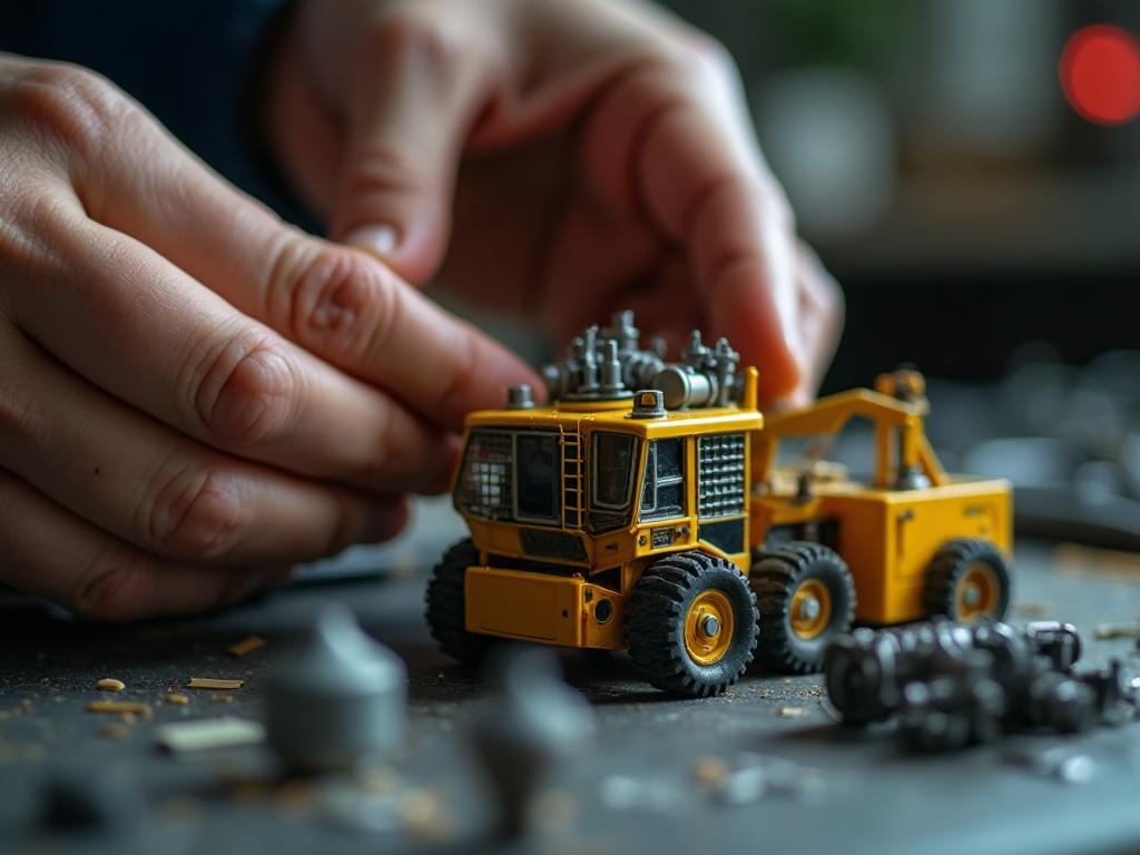 Craftsman inspecting precision scale model details